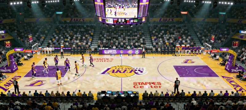 NBA篮球赛场湖人主场斯台普斯中心比赛全景
